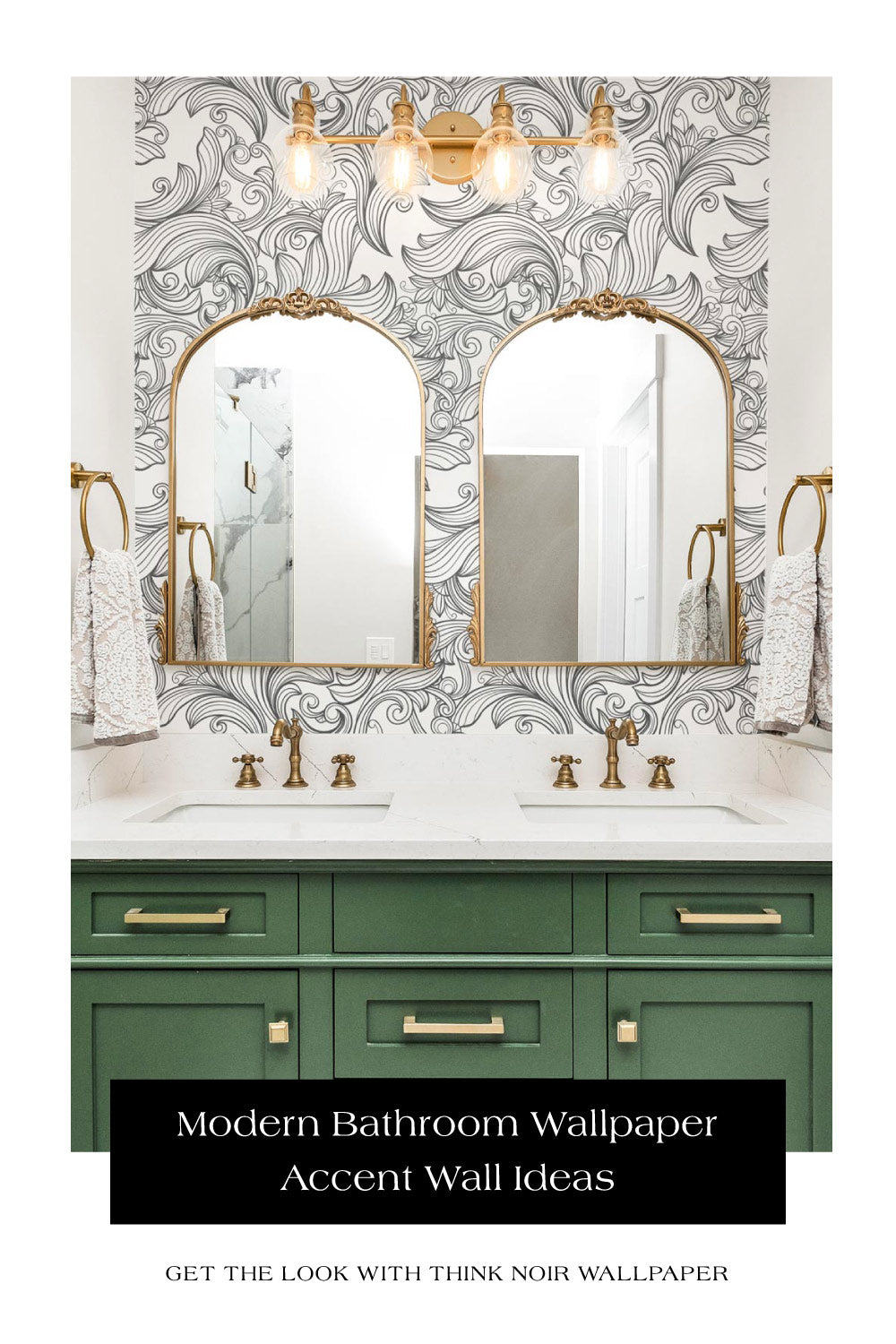 Decorative wallpaper used in a refined bathroom interior