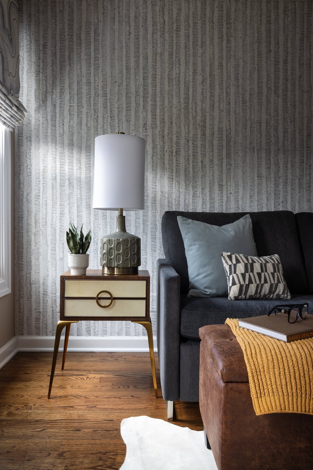 Textured wallpaper in a calm bedroom interior