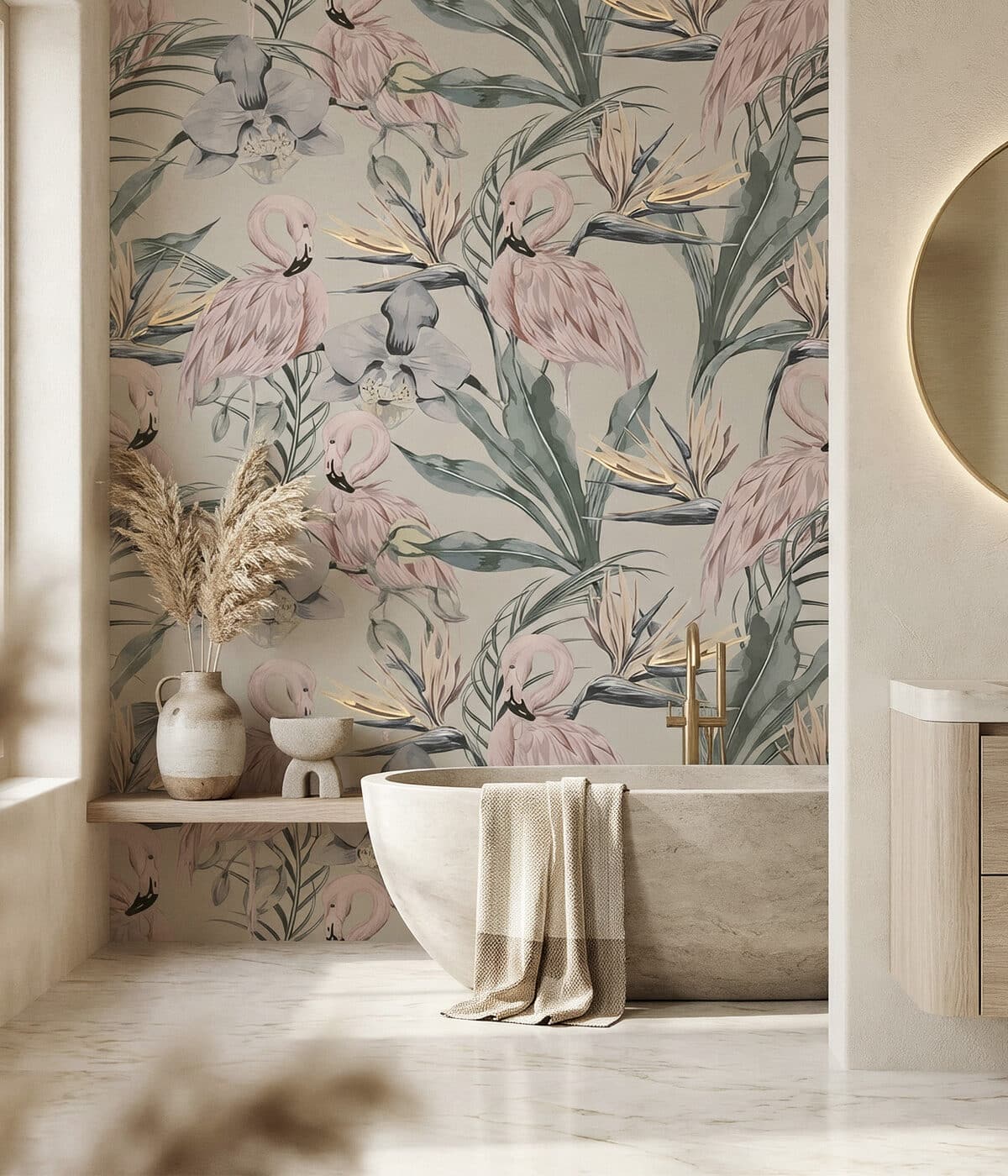 Botanical feature wall wallpaper in an elegant interior